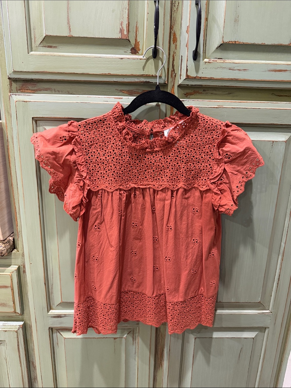 Calypso St. Barth Coral Eyelet Ruffle Blouse
